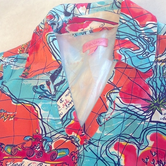 Lilly Pulitzer X Marks Spot 100% Silk dress map boat Size 0 - Picture 4 of 12